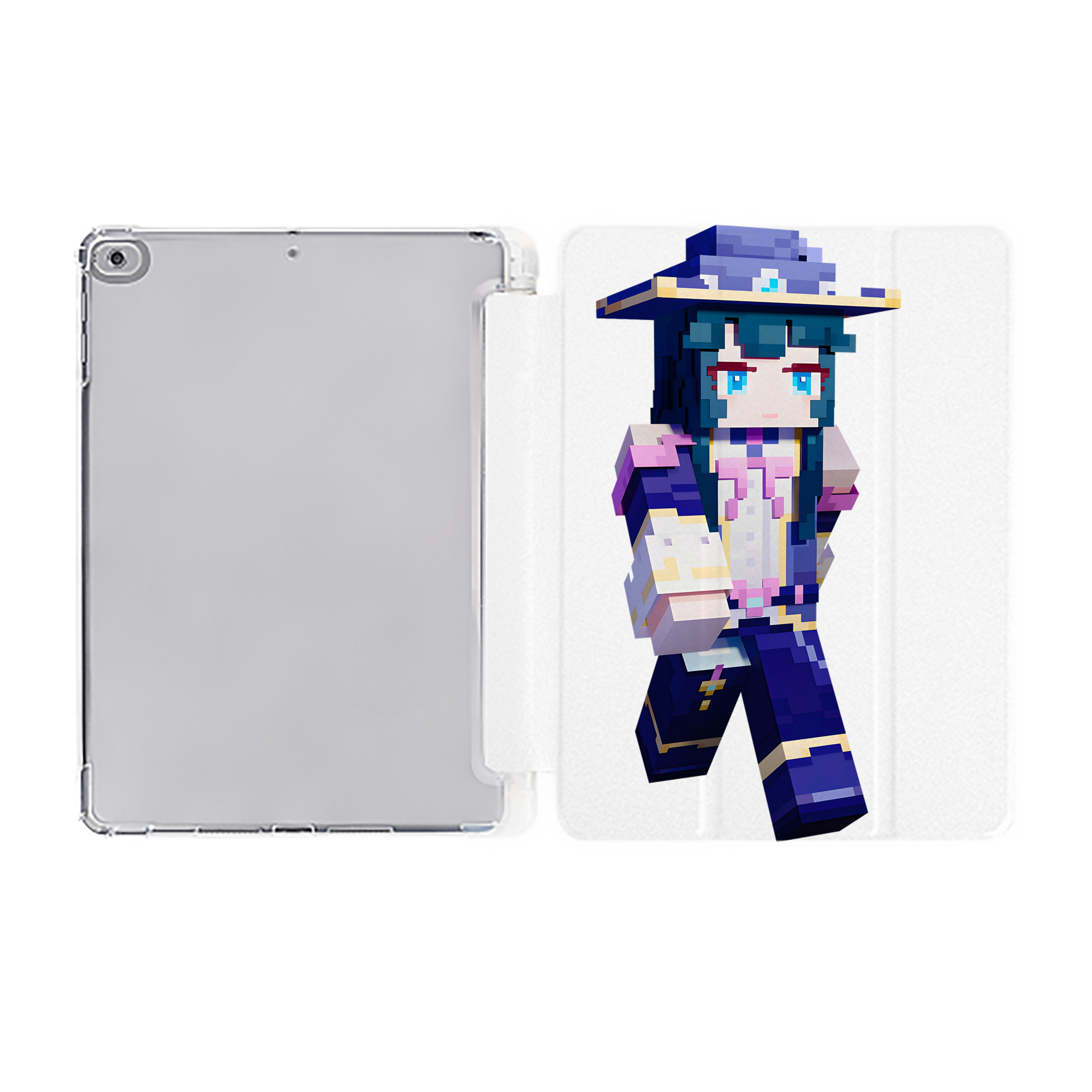 （画像用） マインクラフト ブロックの世界 Minecraft MC Block world IPad ケース ペン収納付き 三つ折りスタンド PUレザー×シリコン 対応機種9.5/10.5/10.9インチ